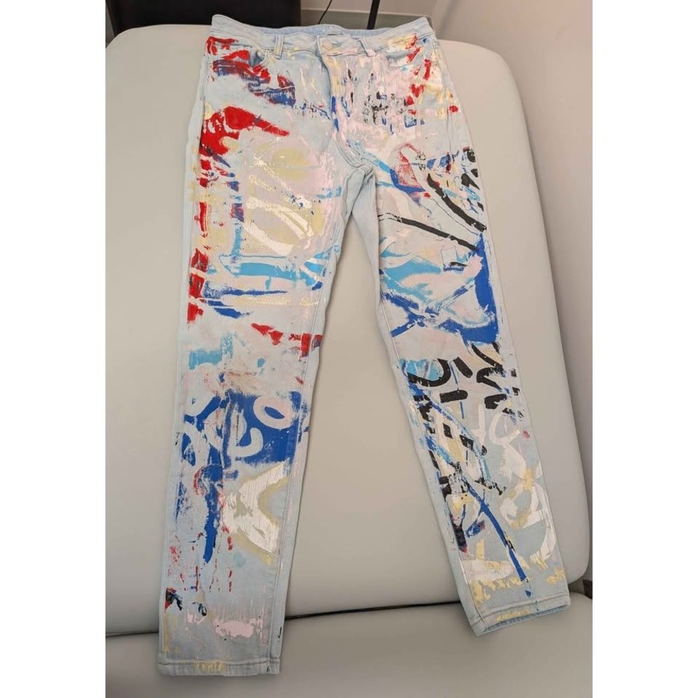 SoHo High Waist Boyfriend Jeans Painted Abstract Art Denim Size 10